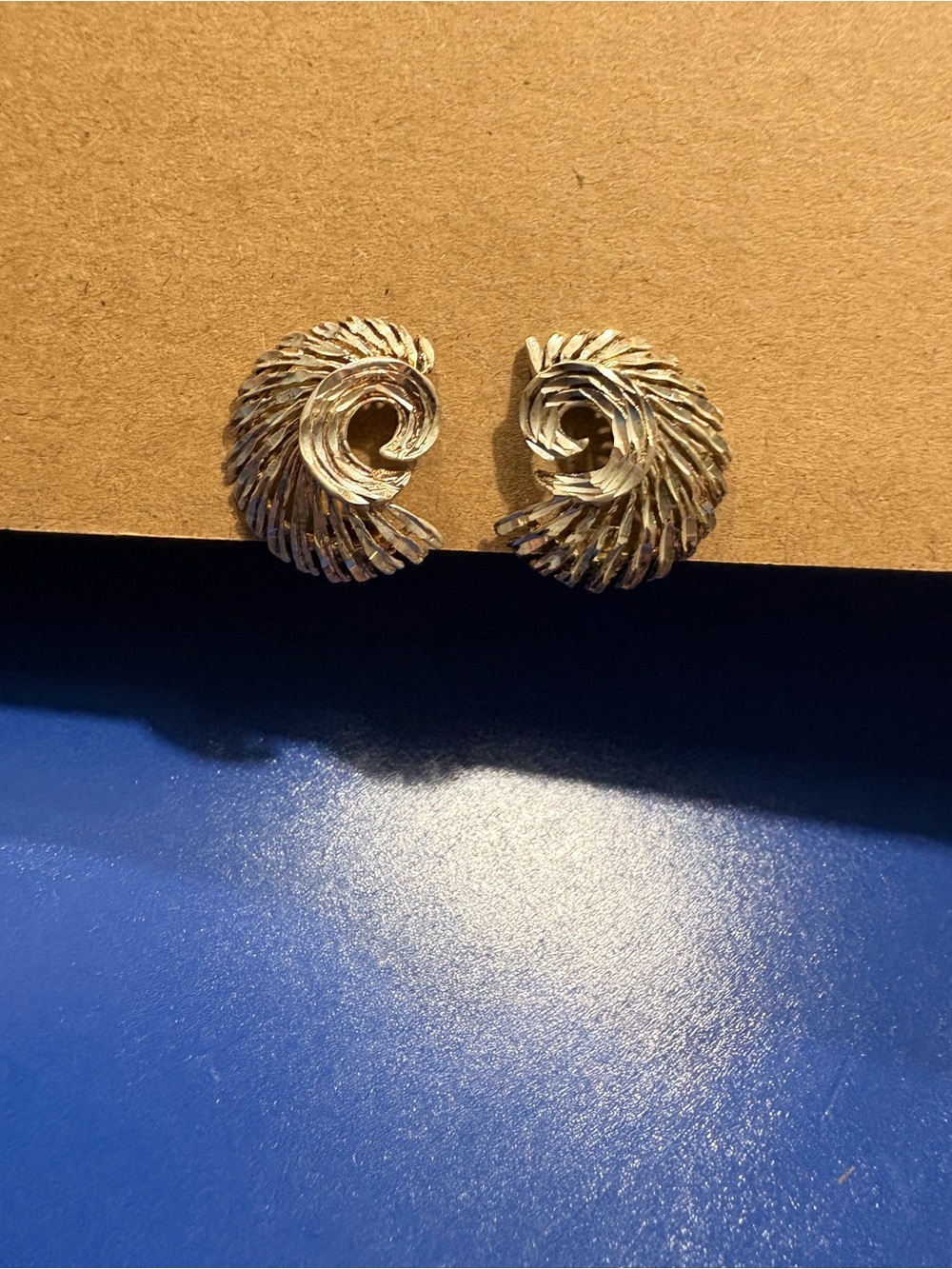 Silver Spiral Textured Stud Earrings - Women Jewelry